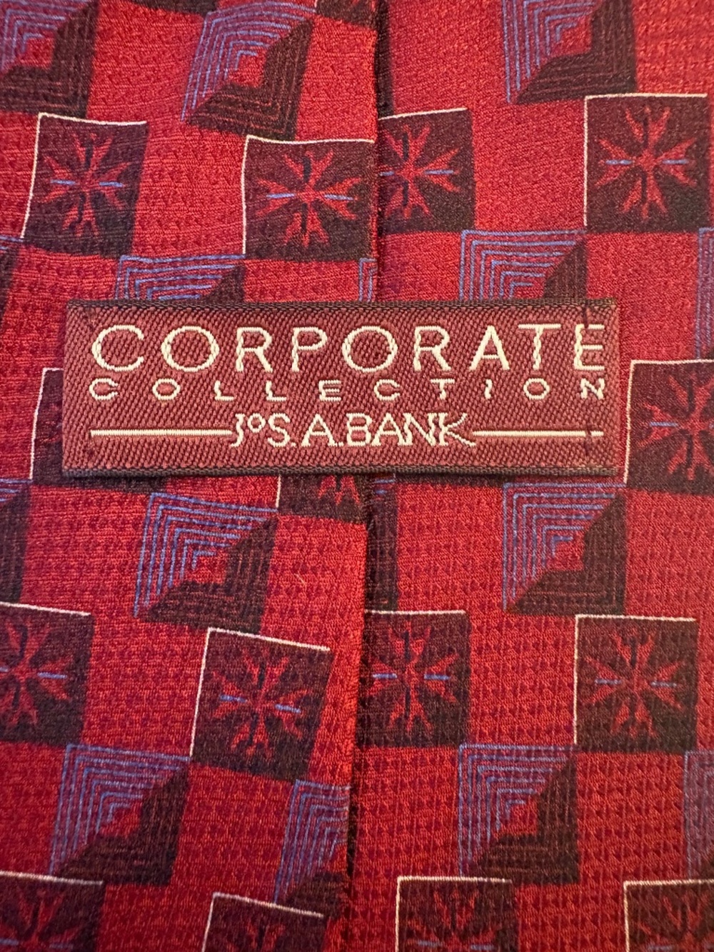 Vintage Jos. A. Bank Corporate Collection Silk Blend Tie Red Geometric Tradition